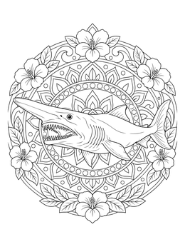 Free printable Goblin Shark In Floral Mandala coloring page