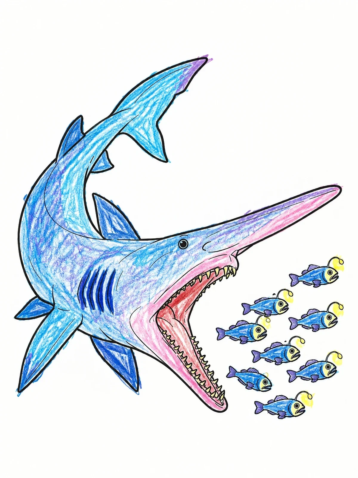 Colored example of the Goblin Shark Hunting Deep Sea Fish coloring page