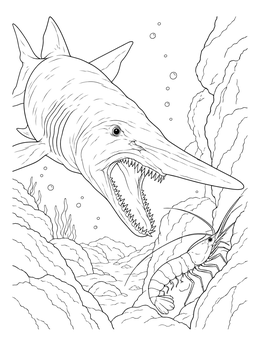 Free printable Goblin Shark Hunting Deep Sea Shrimp coloring page