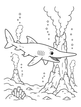 Free printable Goblin Shark By Hydrothermal Vents coloring page