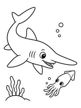 Free printable Goblin Shark And Little Squid coloring page