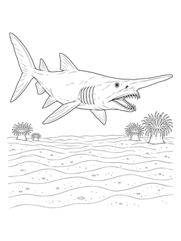 Free printable Goblin Shark Over Ocean Floor coloring page