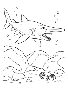 Free printable Goblin Shark Over Ocean Floor coloring page