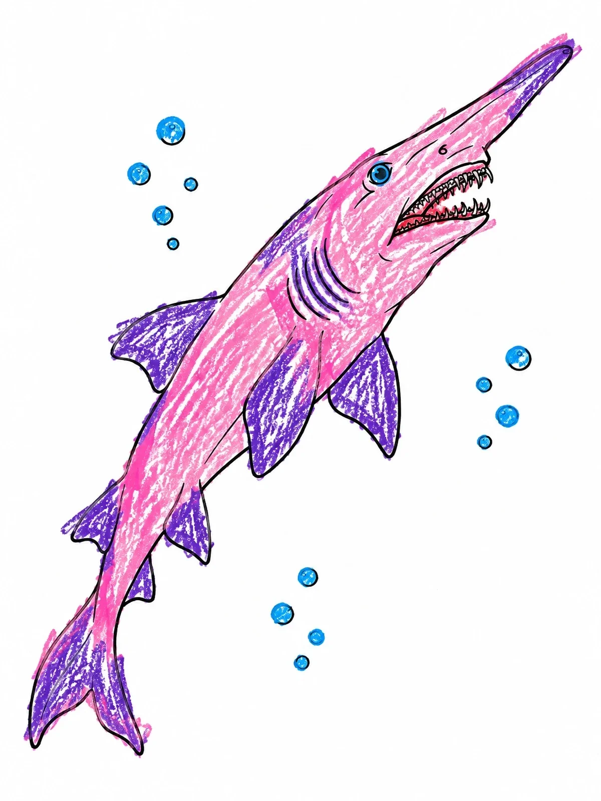 Colored example of the Goblin Shark Swimming Upward coloring page