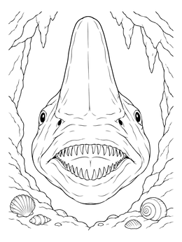 Free printable Goblin Shark In Underwater Cave coloring page