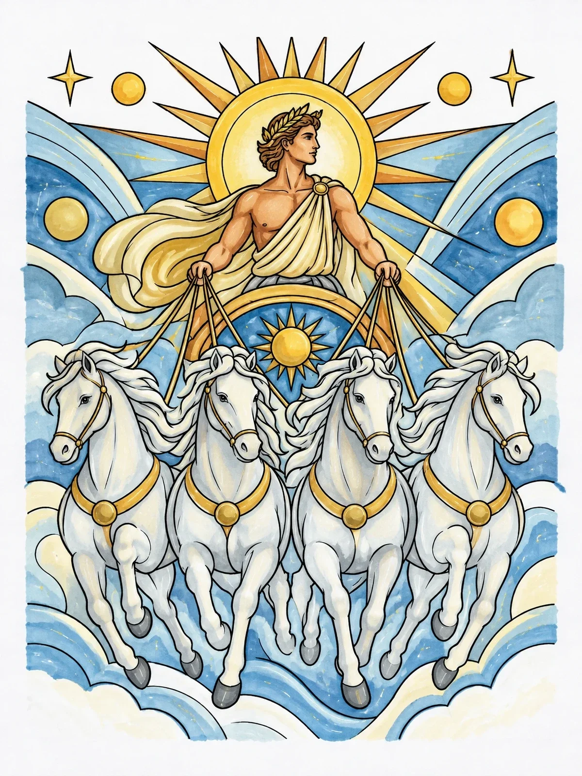 Colored example of the Apollo And The Sun Chariot coloring page
