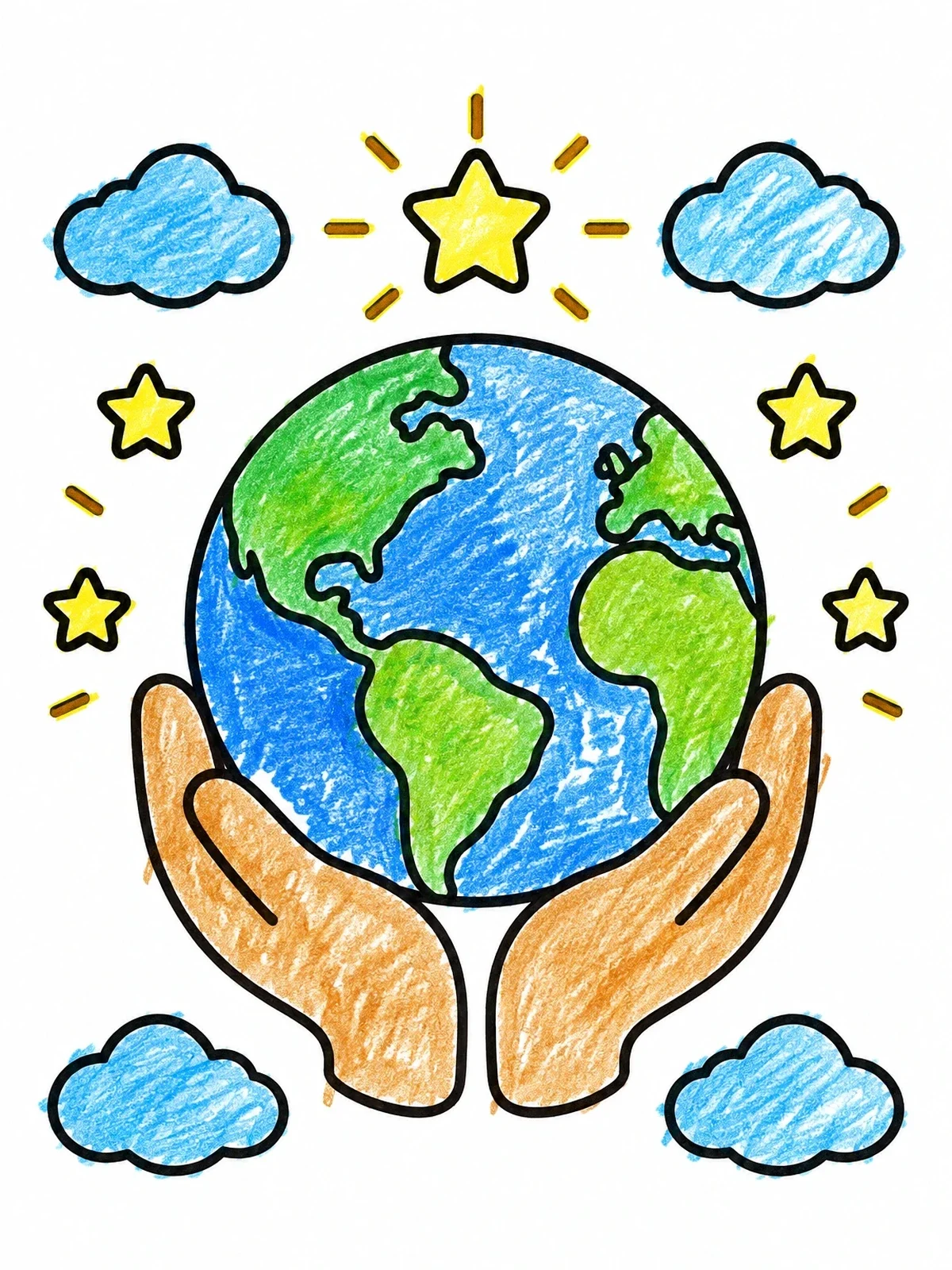 Colored example of the Gentle Hands Holding Planet Earth coloring page