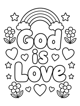 Free printable God Is Love With Rainbow coloring page