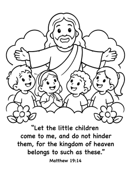 Free printable Jesus Welcoming The Little Children coloring page