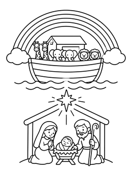 Free printable Noah's Ark And The Holy Nativity coloring page