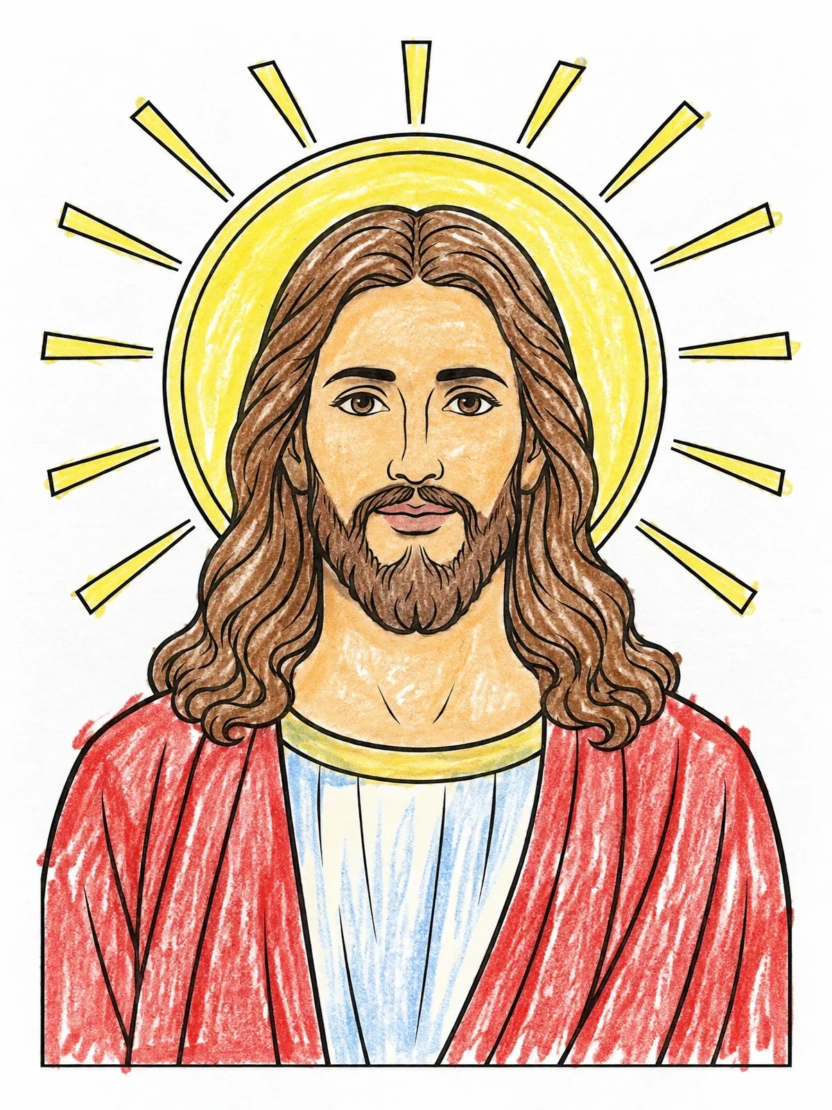 Colored example of the Serene Jesus Christ Portrait With Halo coloring page