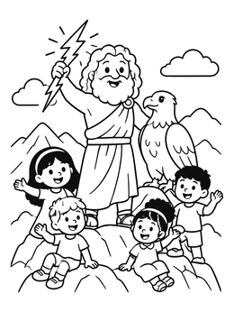 Free printable Zeus With Eagle And Children coloring page