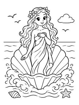 Free printable Aphrodite Emerging From A Seashell coloring page