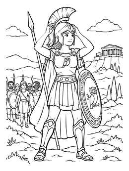 Free printable Goddess Athena Preparing For Battle coloring page