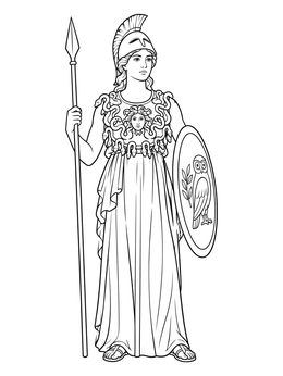 Free printable Goddess Athena With Spear And Shield coloring page