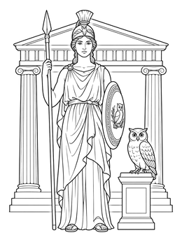 Free printable Goddess Athena With Spear And Sacred Owl coloring page