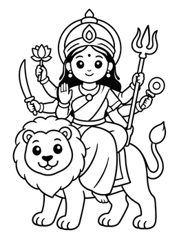 Free printable Goddess Durga On Her Friendly Lion coloring page