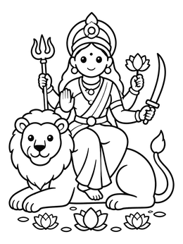 Free printable Goddess Durga On Resting Lion coloring page