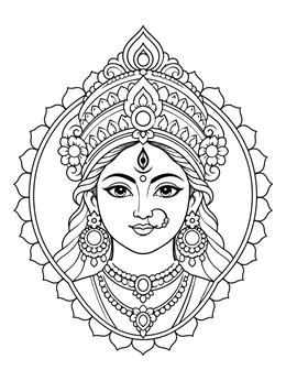 Free printable Goddess Durga Portrait In Floral Frame coloring page