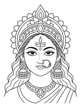 Free printable Goddess Durga Portrait With Ornate Crown coloring page