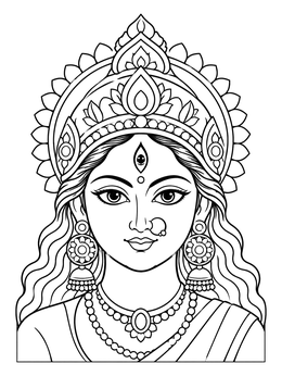 Free printable Goddess Durga Portrait With Ornate Crown coloring page