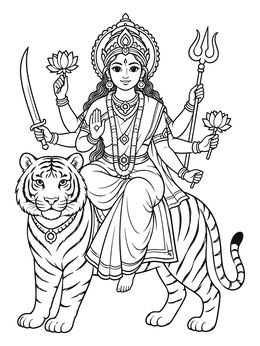 Free printable Goddess Durga Riding Her Tiger coloring page