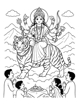 Free printable Goddess Durga On Her Majestic Tiger coloring page