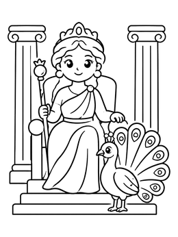 Free printable Goddess Hera On Her Throne coloring page
