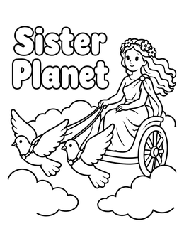 Free printable Goddess Venus In Her Dove Chariot coloring page