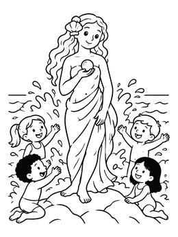 Free printable Goddess Venus With Happy Children coloring page