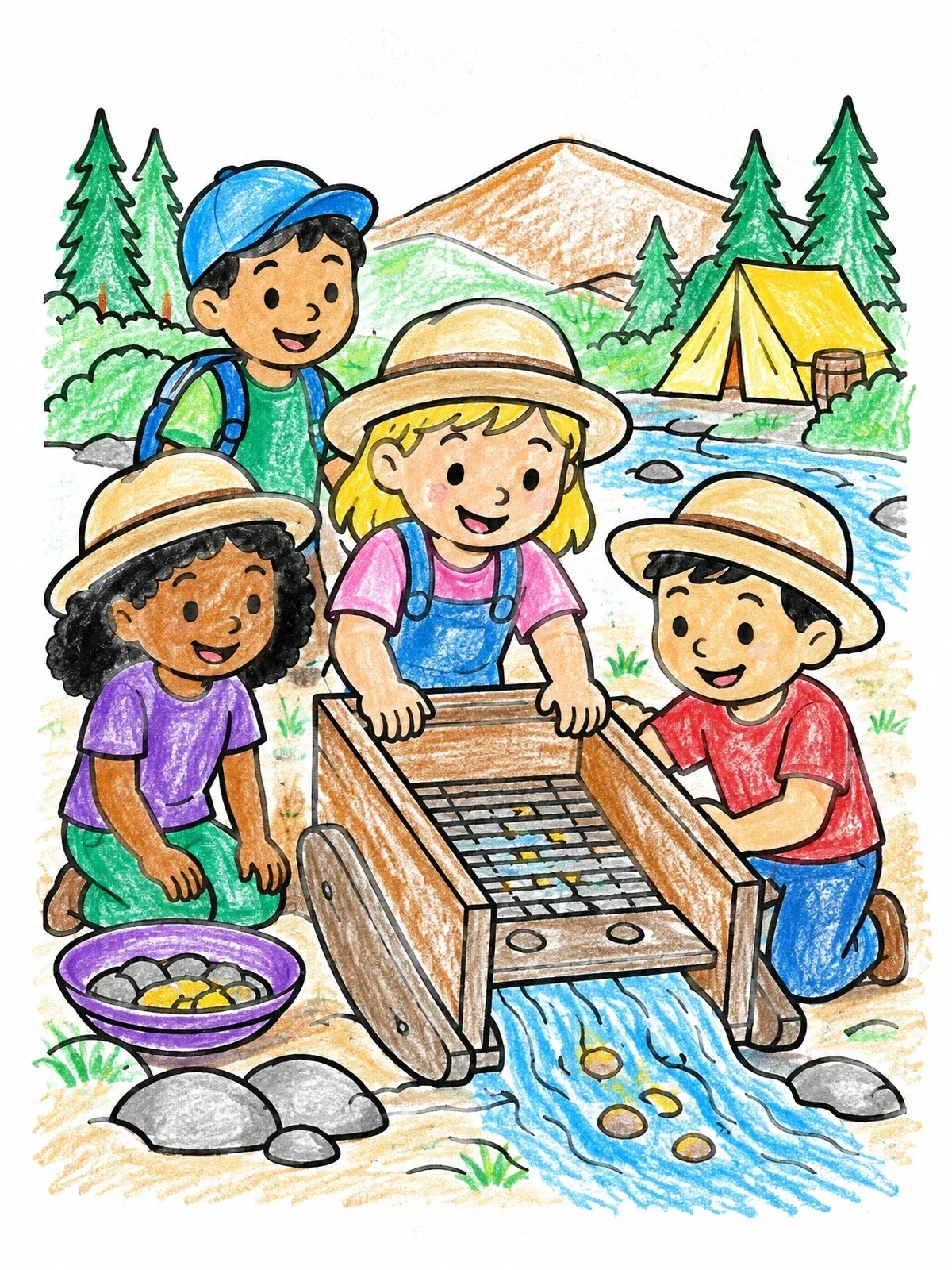 Colored example of the Kids Testing A Rocker Box coloring page