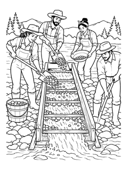 Free printable Miners Working A Wooden Sluice Box coloring page