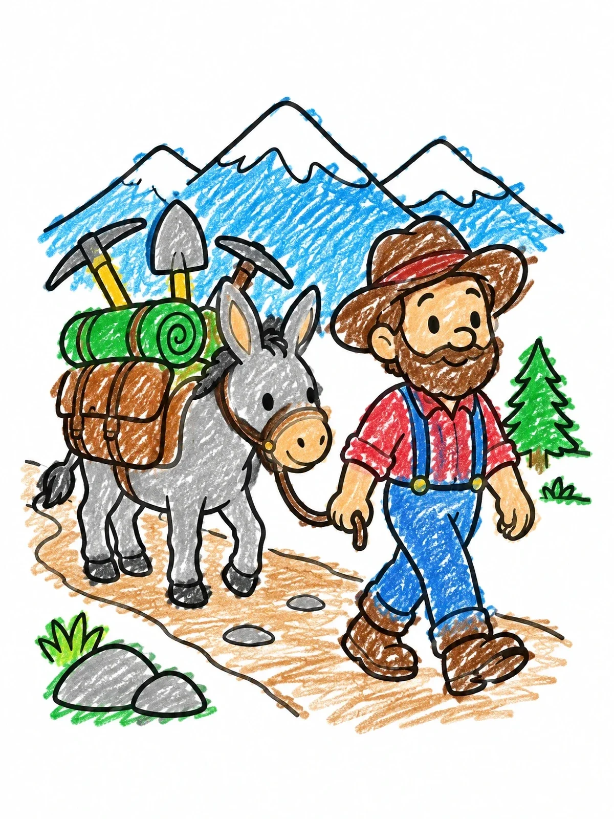Colored example of the Prospector Leading Pack Donkey coloring page