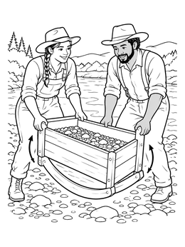 Free printable Miners Operating A Rocker Box coloring page