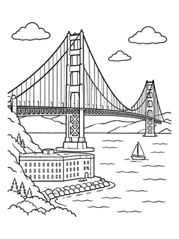 Free printable Golden Gate Bridge And Fort Point coloring page