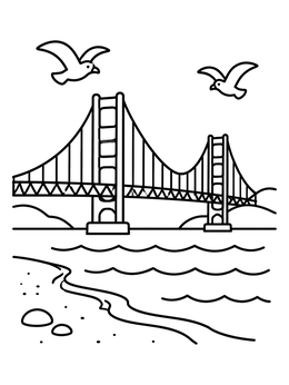 Free printable Golden Gate Bridge From Shore coloring page