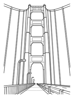Free printable Golden Gate Bridge Tower Upward View coloring page