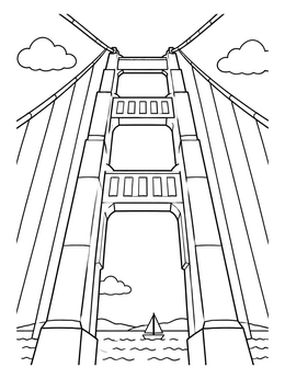 Free printable Golden Gate Bridge Tower Upward View coloring page