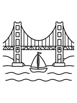 Free printable Golden Gate Bridge With Little Sailboat coloring page