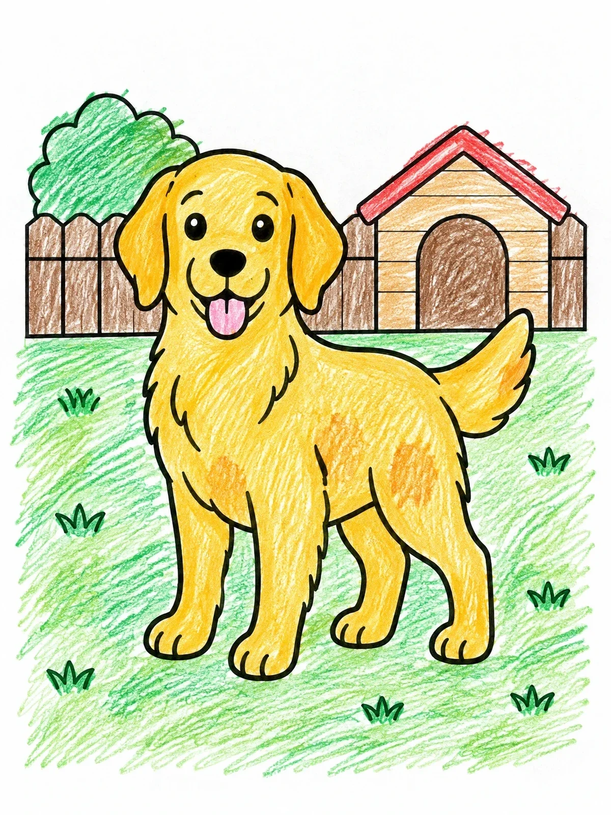 Colored example of the Playful Golden Retriever In Backyard coloring page
