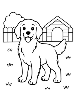 Free printable Playful Golden Retriever In Backyard coloring page