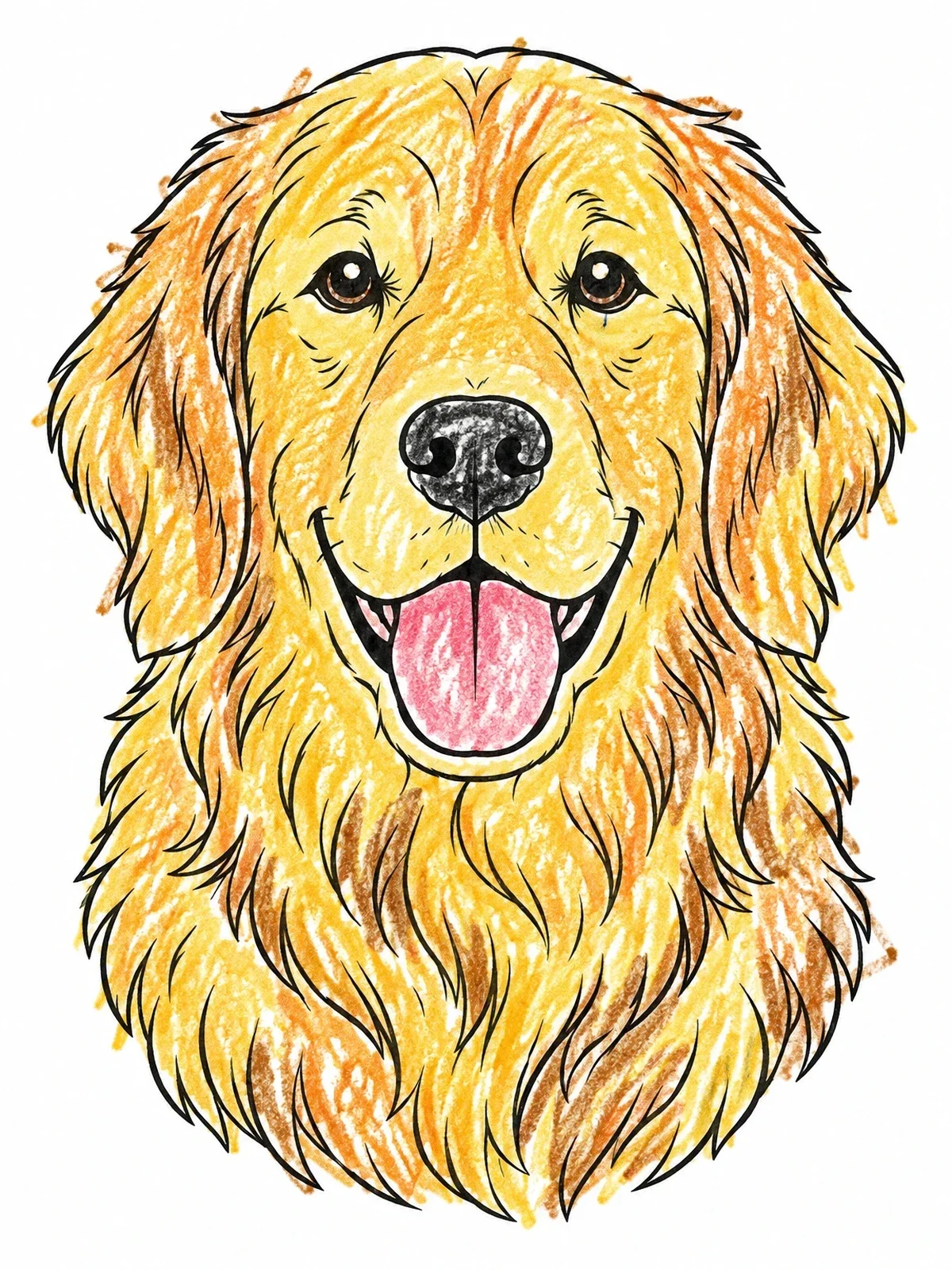 Colored example of the Golden Retriever Dog Face Portrait coloring page