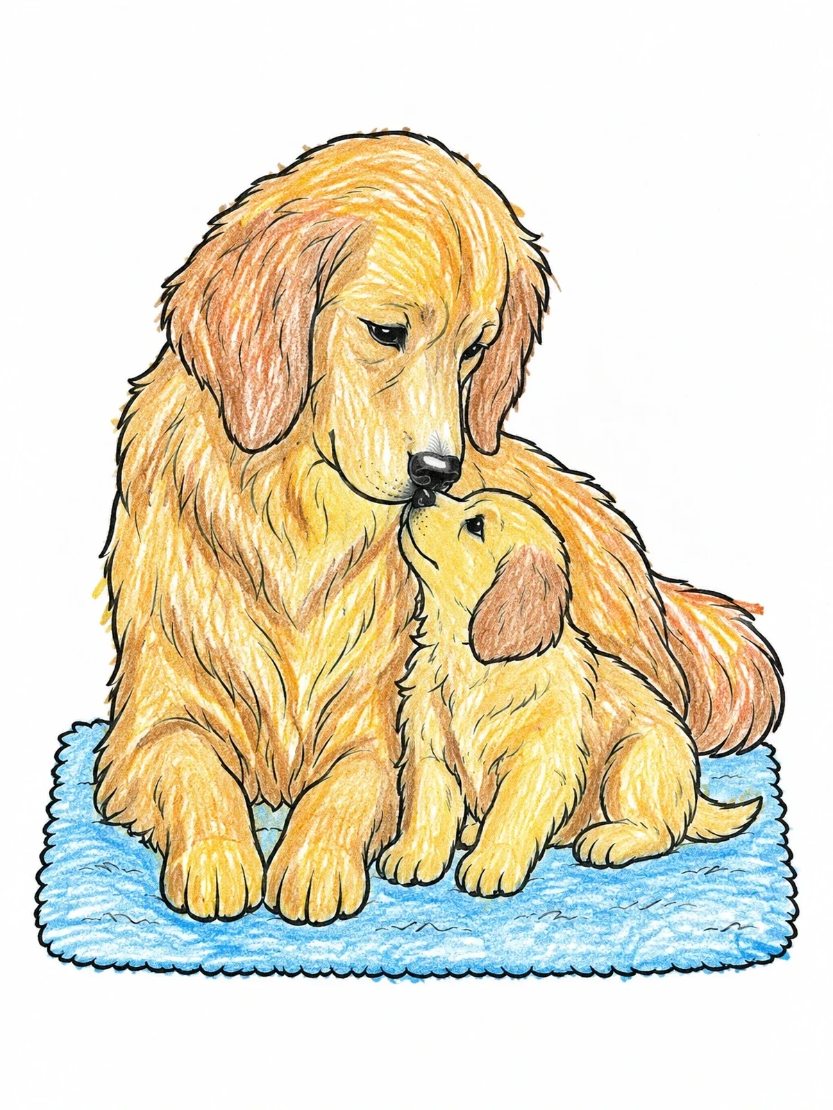 Colored example of the Golden Retriever Mother And Puppy coloring page