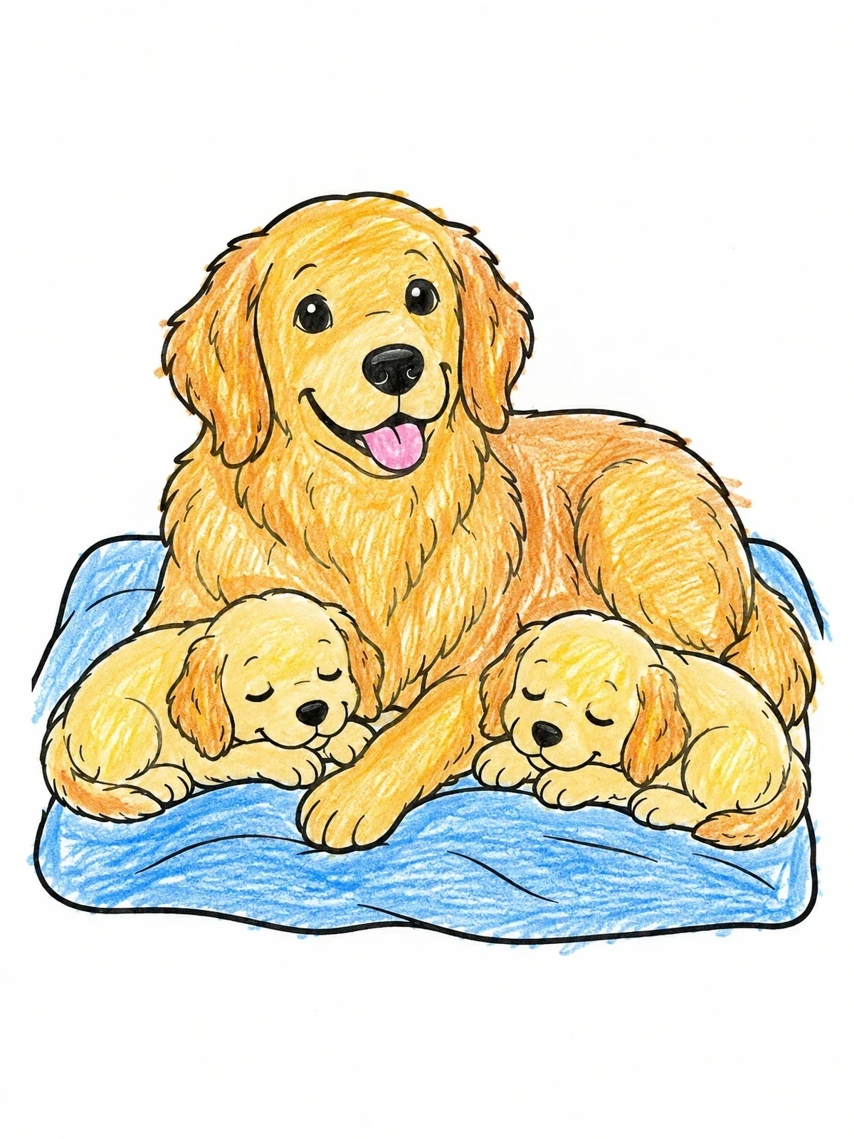 Colored example of the Golden Retriever Mother With Puppies coloring page