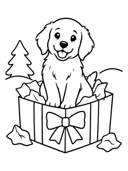 Free printable Golden Retriever Puppy In Gift Box coloring page