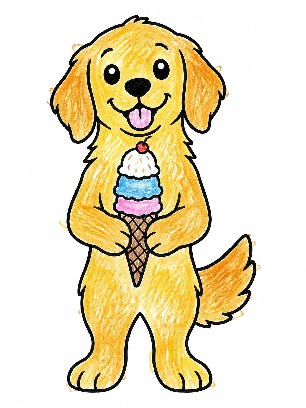 Colored example of the Golden Retriever Puppy With Ice Cream coloring page