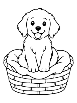 Free printable Golden Retriever Puppy In Basket coloring page