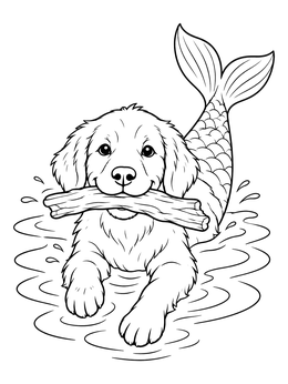 Free printable Golden Retriever Puppy Mermaid Swimming coloring page