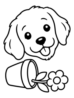 Free printable Playful Puppy With Overturned Flowerpot coloring page