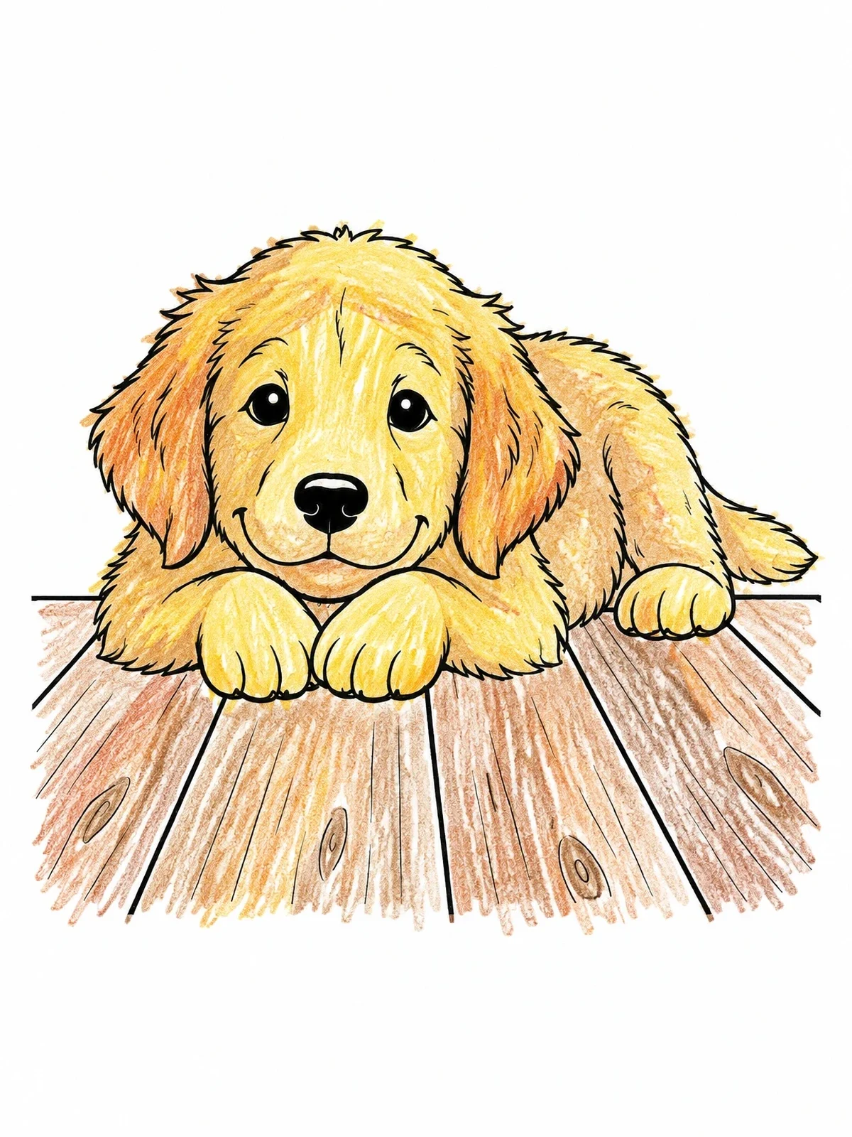 Colored example of the Golden Retriever Puppy Resting On Deck coloring page